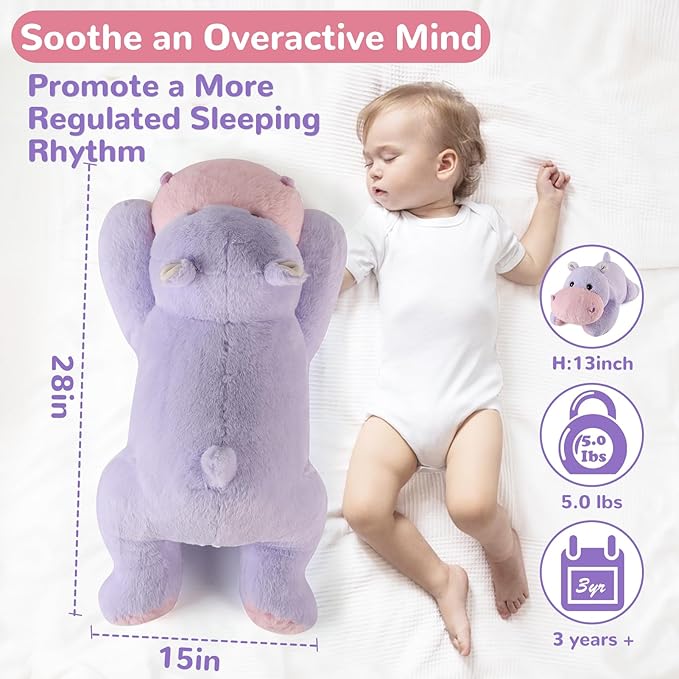 meowtastic Hippo Weighted Stuffed Animals - 28 Inch 5.0 Pounds Weighted Plush Hippo Stuffed Animals - Large Toys Pillow - Cute Plush Toys Gifts for Kids & Adults (28" 5.0 lbs)