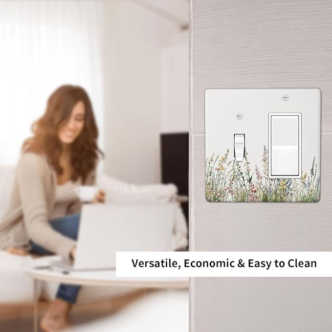 Outlet Covers Boho Wildflower Green Leaves Rustic Floral Botanical 1 Toggle 1 Rocker Combination Decorative Wall Plate Light Switch Cover Plate Electrical Switch Plates for Bedroom Decor
