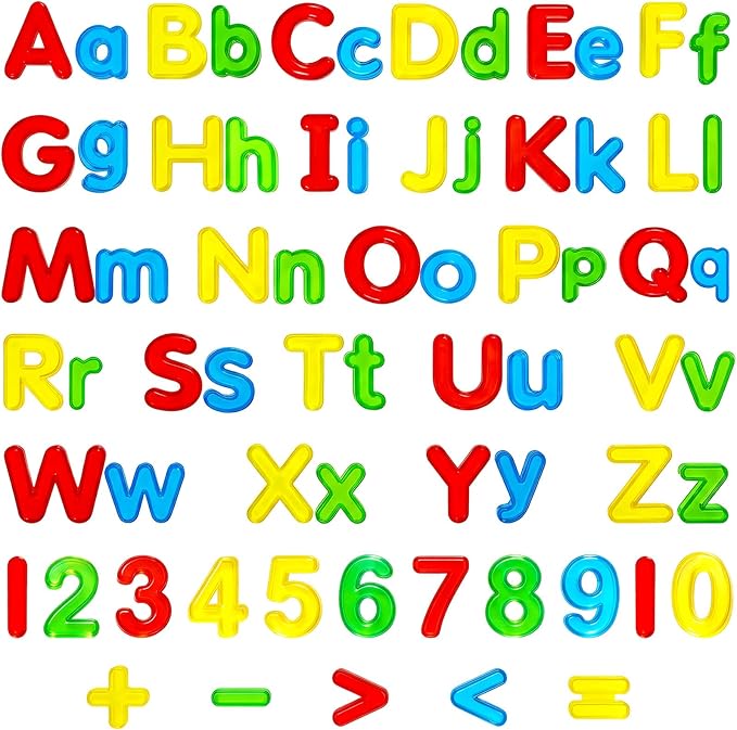 Bbiamsleep 134 Pcs Multi-Color Plastic Letters and Numbers Transparent Letters and Numbers Plastic Alphabet Letters Light Table Manipulatives for Counting and Spelling, Ages 3+