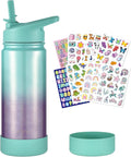 Mininoo Girls Water Bottle for School, 16oz Stainless Steel Insulated Metal Water Bottle with Straw Lid for Boys (Aurora)