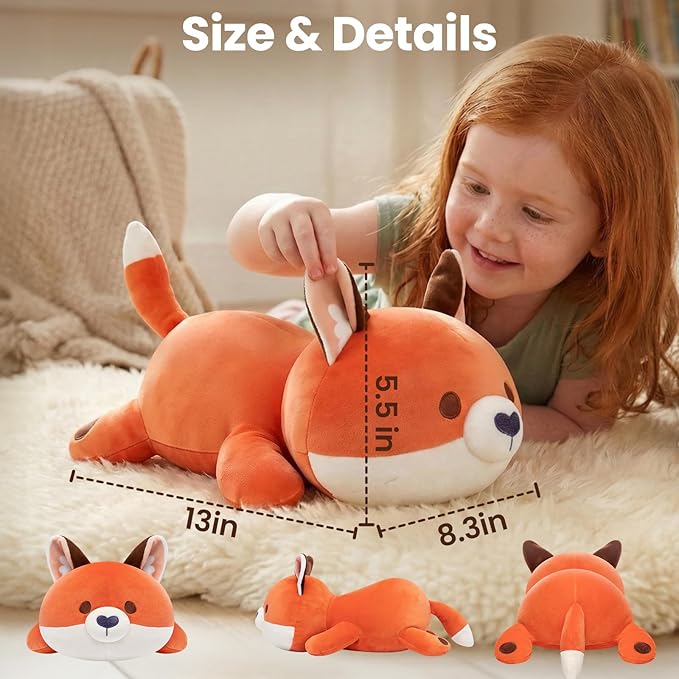 Mewaii Cute Fox Plush Pillow, Kawaii Plushies Red Fox Stuffed Animals, Squishy Plushies, Cuddle Foxes Plush Pillow for Kids & Girls (13 Inch)