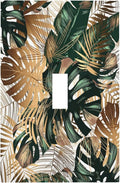 Green Tropical Leaves Gold Palm Leaf Botanical 1 Gang Light Switch Covers Decorative Unique Single Toggle Wall Plate Switchcover Electrical Switchplate for Kitchen Bathroom Bedroom Decor