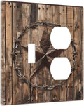 Outlet Covers Rustic Star Western Cowboy Wood 2 Gang Decorative Switch Plates 1 Toggle Duplex Combo Light Switch Cover GFCI Electrical Wall Plates for Farmhouse Home Decor