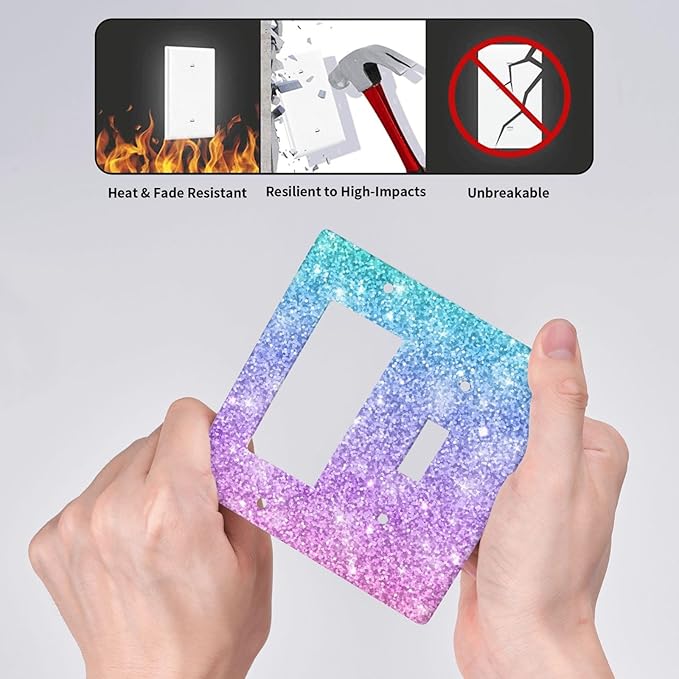 Pink Blue Mermaid Double Gang Toggle Rocker Decorative Light Switch Cover, 2-Gang Wall Plate Outlet Cover