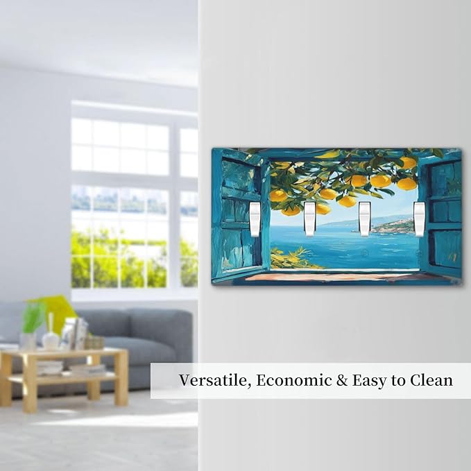 Window View Coastal Lemon Tree Mediterranean Landscape Light Switch Covers Quad Toggle Electrical Faceplate 4 Gang Wall Plate Decorative Switch Plates Cover for Bedroom Living Room Decor