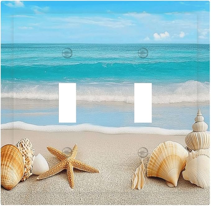 Decorative Switch Plates Seashells Beach Starfish Scallop 2 Gang Double Toggle Outlet Light Switch Cover Wall Plate Electrical Faceplate For Bathroom Home Decor