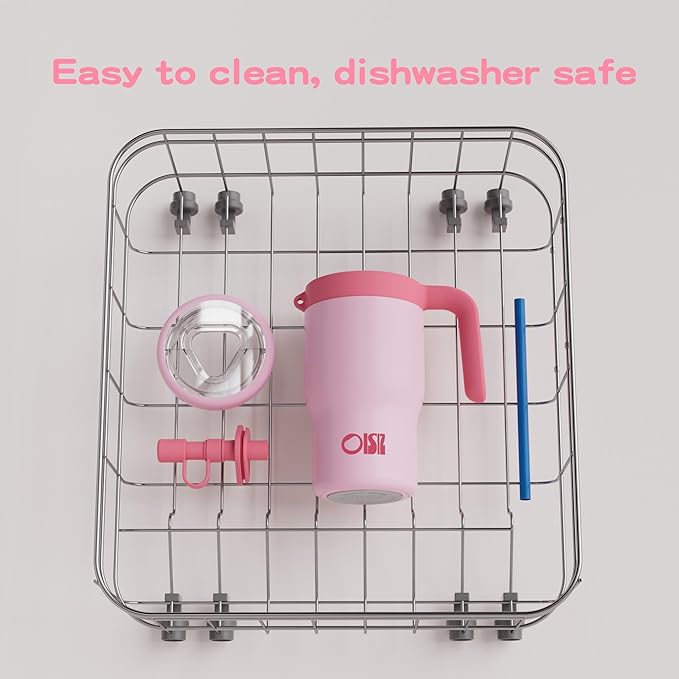 OISIZ 14oz Kids Tumbler with Straw Lid & Handle,Kids Cup with Animal Accessory for School,Kids Water Bottles with Dust-proof Cover,Leakproof Water Bottles,316 Stainless Steel,Keep Cold 24 Hours-pink