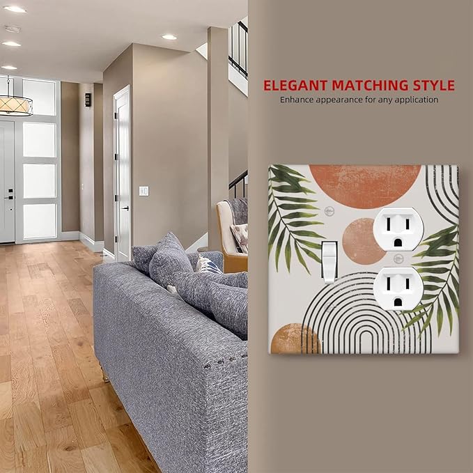 Beautiful Boho Mid Century Large Archs Sun Leaves Plants Wallplates 1 Toggle 1 Duplex Switch Plate Electrical GFCI Faceplate Decorative Light Switch Covers for Bedroom Living Room Decor