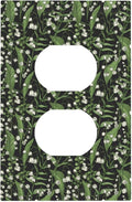 Boho Floral Green Leaves White Flowers Outlet Covers 1 Gang Duplex Light Switch Cover Decorative Switch Plates Electrical Receptacle Faceplate Wall Plate for Farmhouse Bed Room Decor