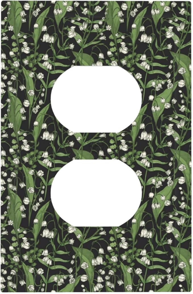 Boho Floral Green Leaves White Flowers Outlet Covers 1 Gang Duplex Light Switch Cover Decorative Switch Plates Electrical Receptacle Faceplate Wall Plate for Farmhouse Bed Room Decor