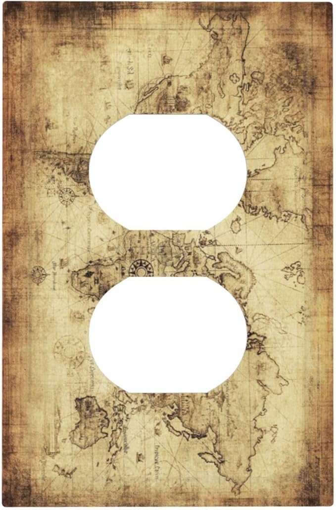 Old World Ocean Map 1 Gang Outlet Plate Covers Decorative Single Duplex Wall Plate Electrical Receptacle Light Switch Cover Electric Switchplate Country Decor
