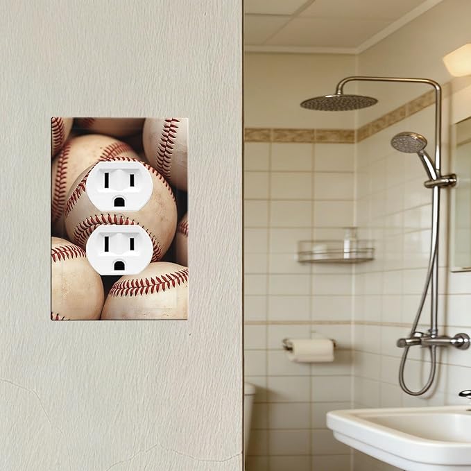 Vintage Baseball Duplex Wall Plate - 1-Gang Standard US Size Americana Baseball Outlet Covers for Sports Fan Decor