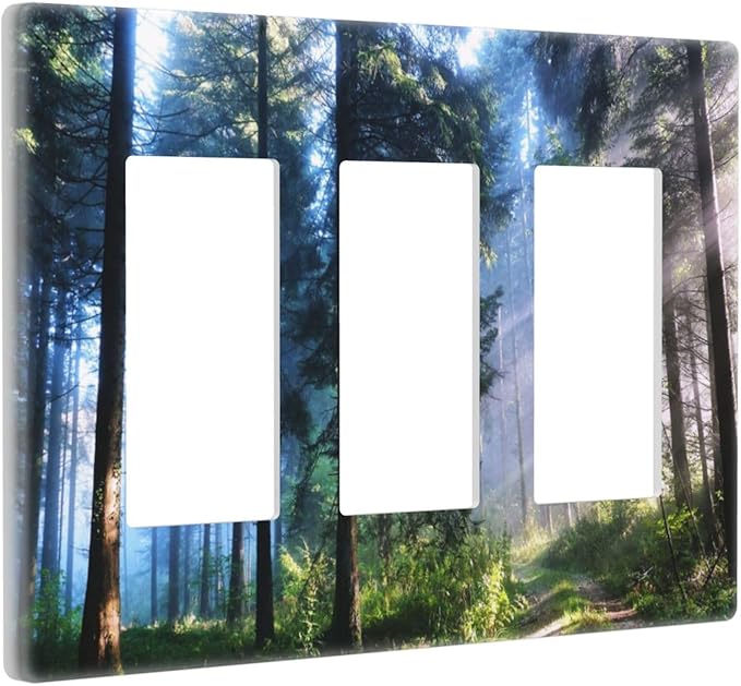 Green Landscape Forest Tree 3 Gang Triple Rocker/Decora Light Switch Wall Plate Cover Decorative Electrical Faceplate Switchplate for Bathroom Living Room Decor
