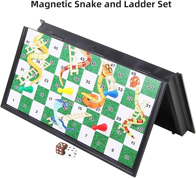 Travel Board Games Small Magnetic Snakes and Ladders Board Game 9.7 Inches Portable Folding Board