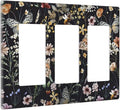 Vintage Flower Leaves Triple Rocker Wall Plates Butterfly Light Switch Plate Covers Decorative Dark Backgrounds GFCI Lightswitch Faceplate Cute Bees Dimmer Decor for Bedroom Kitchen Bathroom