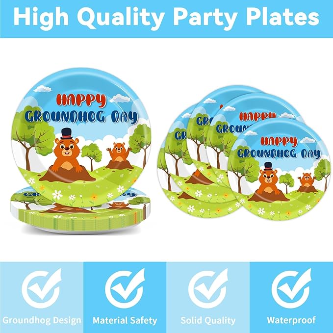 96 Pcs Groundhog Day Plates and Napkins Party Supplies Cute Animals Happy Groundhog Day Decor Tableware for 24 Guests Peeking Out Hole Weather Forecast Spring February 2nd Birthday Party Decorations