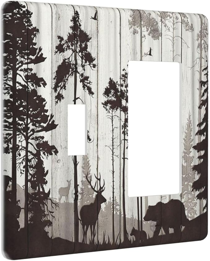 Light Switch Cover Rustic Deer Hunting Forest Woodland 2 Gang Toggle Rocker Combo Wall Plates Country Decorative Switch Plates and Outlet Covers Receptacle Cover for Farmhouse Home Decor