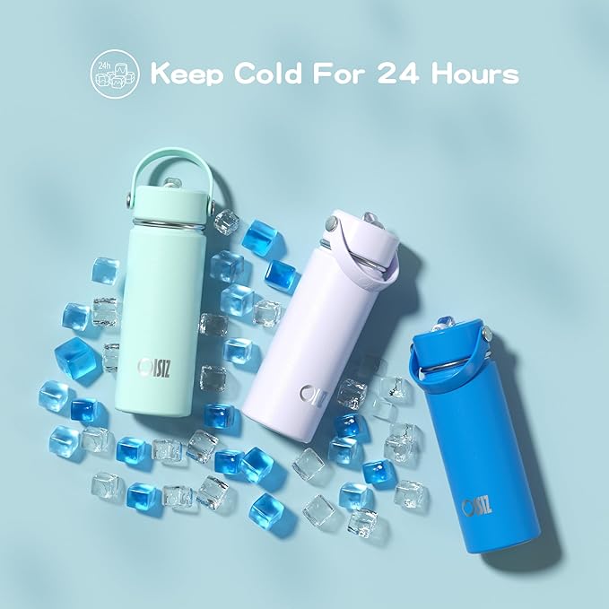 OISIZ 18oz Kids Water Bottle with Straw Lid, Vacuum Insulated Water Bottle Stainless Steel Water Bottles for Kids for School, Leakproof Water Bottle, BPA Free and Keep Cold for 24 Hours