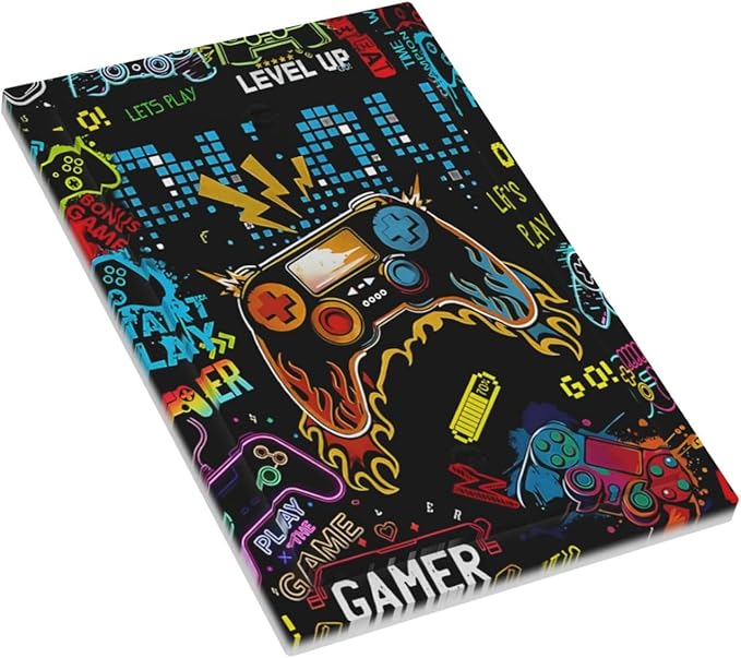 Gamer Video Game Themed Cool Controller Print Light Switch Cover Plate 1 Gang No Device Blank Electrical Wall Plates Faceplate Decorative Switch Plate Covers for Kids Room Office Decor