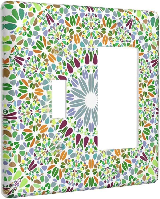Mandala Flower Abstract Round Mosaic Floral Outlet Covers 1 Toggle 1 Rocker Combination Decorative Wall Plate Electrical Switch Plates Light Switch Cover Plate for Bedroom Living Room Decor