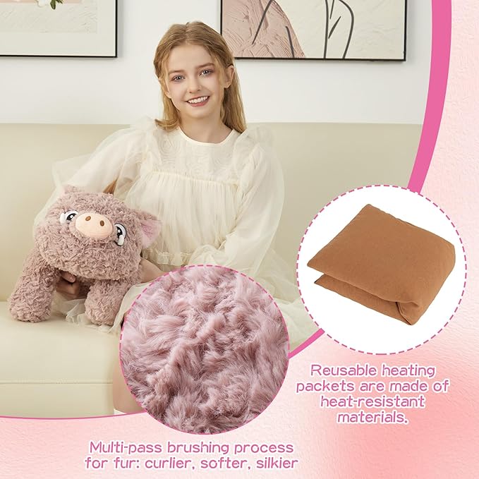 GILFWM 27" 5 Lbs Weighted Stuffed Animals Pig, Heatable and Coolable Weighted Plush with Microwavable Heating Pad,Removable Soft Washable Cute Plushie Pillow Toy Gifts for Adults and Kids