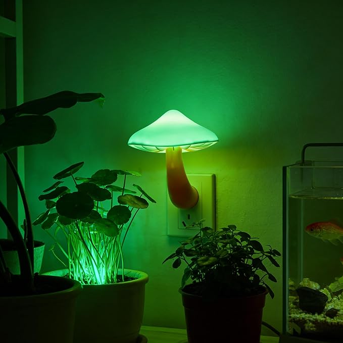 AUSAYE 2 Pack LED Mushroom Plug in Lamp Mushroom Night Light Mini Magic Night Lights for Adults Kids Gifts Green