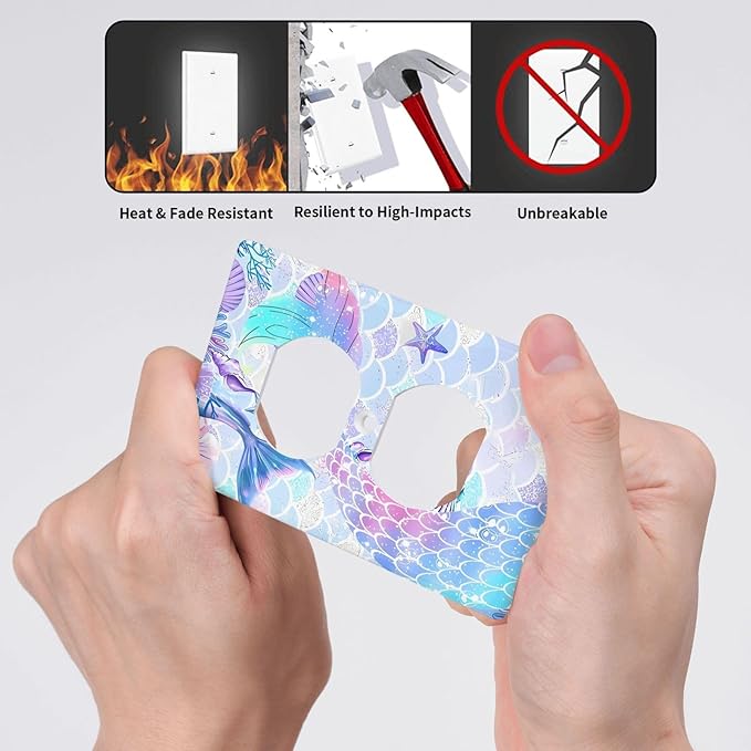 Mermaid Girl Outlet Covers Light Switch Cover Plates Decorative Wall Plate Electrical Switchpalte Faceplate for Kid Bedroom Home Bathroom Decor 4.5" x 2.76"