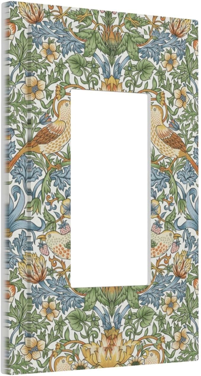 William Morris Strawberry Thrush Birds Single Light Switch Cover Plate 1 Gang Rocker Outlet Covers Switchplate Vintage Floral Flowers Plant Decorative Electrical for Country Bedroom Home Décor