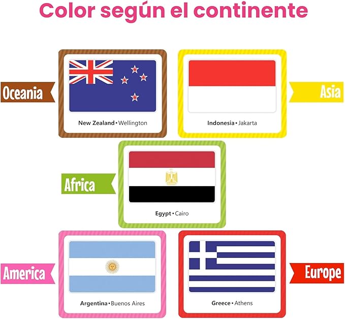 Menique Flags of The World Memory Matching Game – 100 Cards, 50 Countries to Match – Educational & Fun for Kids and Adults – Color-Coded by Continent – Learn Flags, Capitals, and Geography