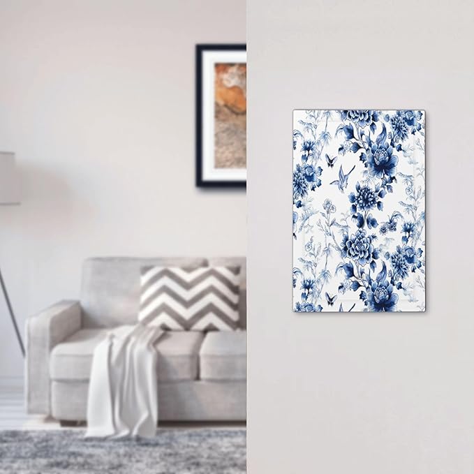 Blue Flower White Floral Plant Bird Butterfly Light Switch Cover Plate 1 Gang No Device Blank Electrical Wall Plates Faceplate Decorative Switch Plate Covers for Bedroom Living Room Decor
