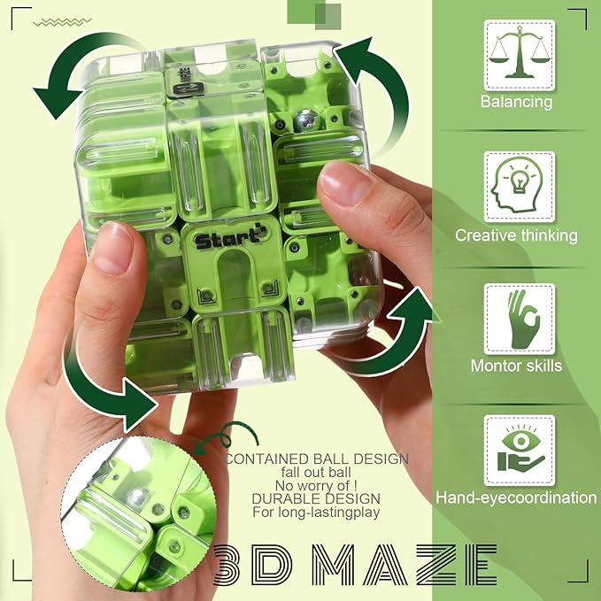 1 Sets Large Labyrinth 3D Maze Cube Puzzle Maze Game Gravity 3D Puzzle Cube Brain Teaser Ball Games for Kids Education Sensory Toys Gift for Adults (Classical,Dark Green)