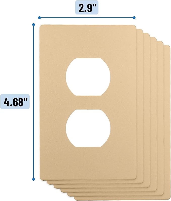Bates- Screwless Duplex Wall Plate, Standard Size, 4.68" x 2.9", 6 Pack, Gold, 1-Gang Child Safe Receptacle Outlet Cover, Unbreakable Polycarbonate Thermoplastic