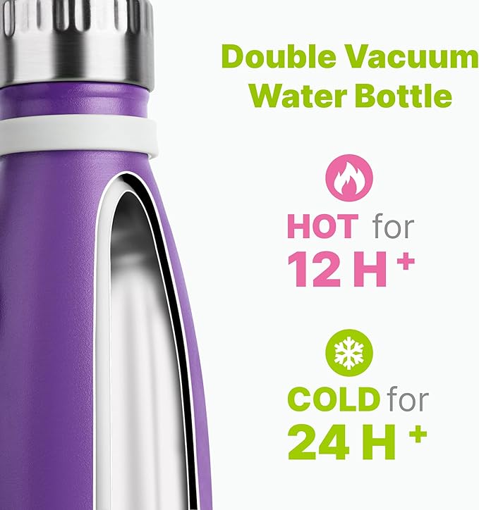 9 oz Water Bottle Stainless Steel Double Wall Vacuum Insulated Sports Water Bottle for Kids, Small Mini Cola Shape Water Bottle Leak Proof (Purple-Royal Blue)