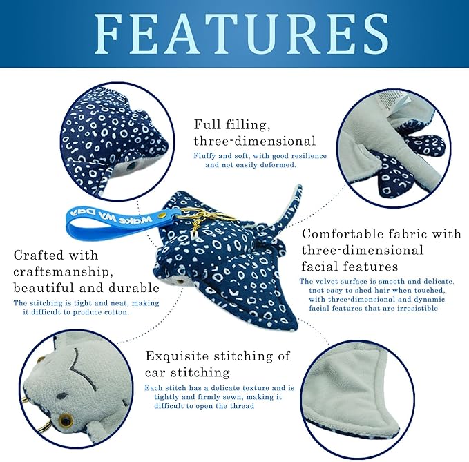 Make My Day Wild Stuffed Animals Soft Plush Collection Animal Gifts for Children Simulation Manta Ray Plush Toy Stingray Sea Creature Stuffed Animals Spot Blue Manta Ray 16"+8'' 2Pack