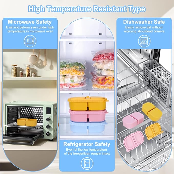 3 Pack Reusable Silicone Snack Containers with Lids, Mini Containers 2 Compartments, Portable Silicone Food Storage Box for Picnic, School lunch, adults Offic, party