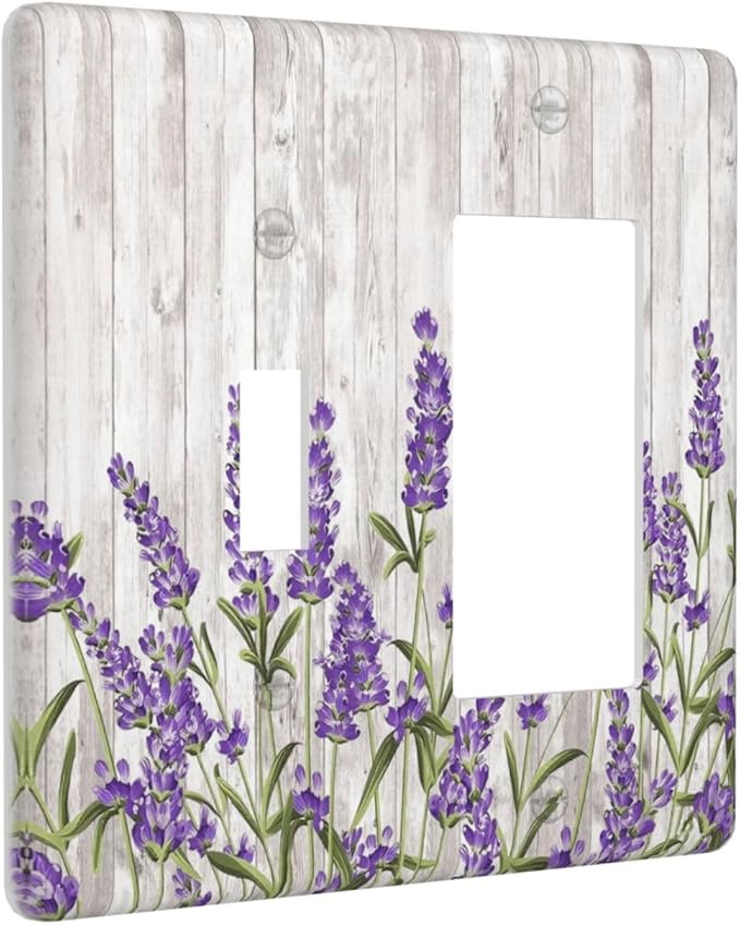 Purple Lavender Rustic Wooden Flowers Floral Plant Outlet Covers 1 Toggle 1 Rocker Combination Decorative Wall Plate Electrical Switch Plates Light Switch Cover Plate for Farmhouse Living Room Decor