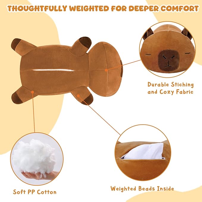 TOYSYM Weighted Stuffed Animals, Capybara Plush with Weighted Beads, Cute Capybara Stuffed Animals Pillow Gifts for Adults Kids Boys Girls 9.8inch