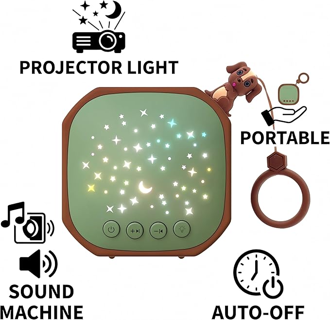 White Noise Sound Machine Baby with Star Projector | Portable Sleep Aid Lullaby Music for Baby Sleeping | Soothing Sound Machine for Nursery, Car Travel, Bedroom Crib, Kids Gifts (Puppy)