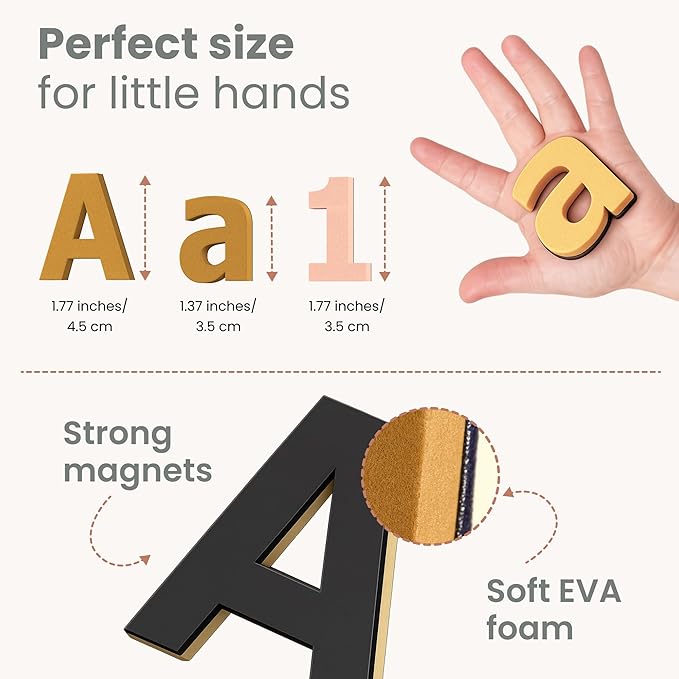 Magnetic Letters and Numbers for Kids – 135 Neutral Aesthetic Foam Alphabet Magnets for Fridge, Montessori Preschool Learning, Homeschool & Kindergarten