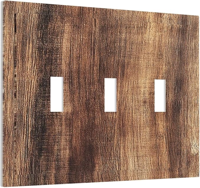 Decorative Switch Plates Vintage Rustic Brown Wood Grain 3 Gang Wall Plate Triple Toggle Light Switch Cover Faceplate Electrical Wall Panels for Bedroom Farmhouse Decor