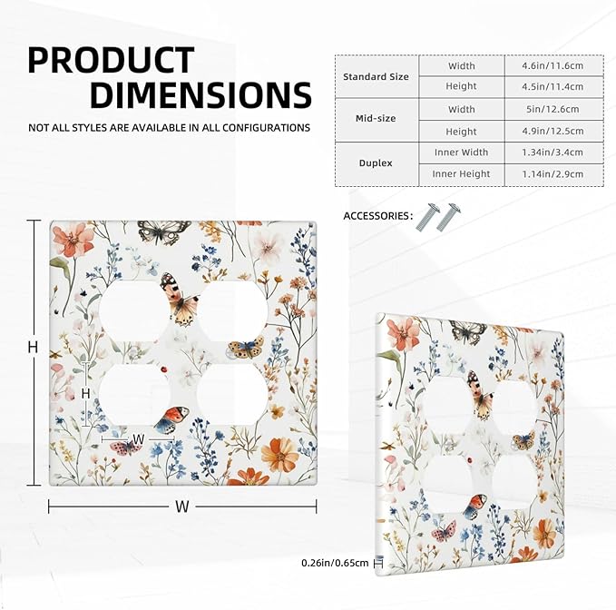Outlet Covers Vintage Wildflowers Plants Floral 2 Gang Double Duplex Decorative Light Switch Covers Electrical Wallplates Socket Faceplate For Bed Room Living Room Decor
