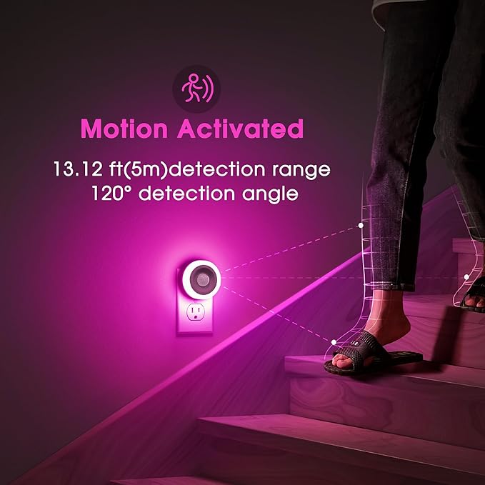 Briignite Motion Sensor Night Light Purple, [2 Pack] Night Lights Plug into Wall, Auto On/Off Motion Activation Nightlight, Energy-Saving 0.6W LED Purple Night Light, Ideal for Kids, Bedroom, Bathroom