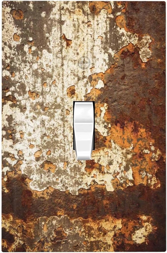 Decorative Light Switch Cover Vintage Metal Rust Texture Peeling Paint 1 Gang Single Toggle Device Electrical Faceplate Switchplates Decorator Outlet Wall Plate For Farmhouse Cabin Decor