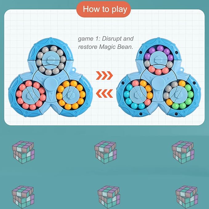 YUDANSI Magic Bean Puzzle Toy, Rotating Magic Bean & Fidget Cube 2-in-1, Rotating Magical Cube Fidgets Gift for Kids Boys Girls Age 3+, 5-7, 8-12, Brain Teaser Fingertip Toys for Teens Adults