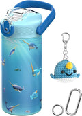 MYFOREST 14oz/400ml Insulated Kids Water Bottle, Odor-Free Surgical Grade Liner, Dishwasher-Safe, Name Spot, Soft Sipper, Gift for Thalassophile (Ocean. Narwhals)