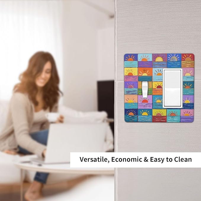 Sunrise Single Toggle Rocker Combination Wall Plate Decorative 2 Gang Light Switch Covers Electrical Switchplate Home Decorate Faceplat for Bathroom Bedroom Kitchen Room 4.5 x 4.5 Inch