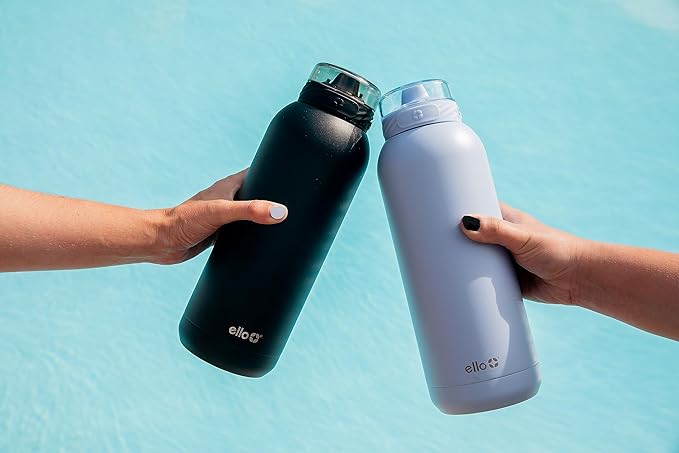 Ello Cooper 18oz Kids Stainless Steel Water Bottle with Straw and Carry Handle, Double Walled and Vacuum Insulated Metal, Leak Proof Locking Lid with Soft Silicone Spout, Reusable, BPA Free, Black
