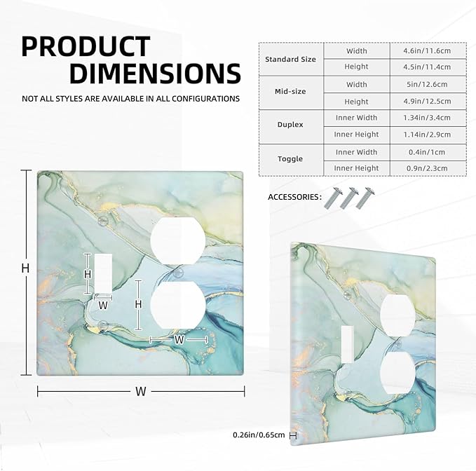 Wallplates Teal Gold Marbling Turquoise 1 Toggle 1 Duplex Switch Plate Electrical GFCI Faceplate Decorative Light Switch Covers for Bathroom living Room Decor