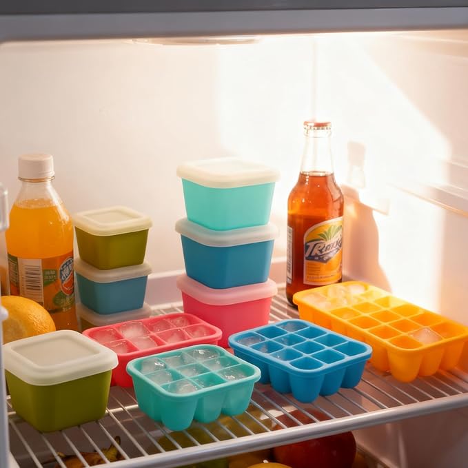 4-Piece Mini Silicone Food Storage Set, BPA-Free Snack Containers & Freezer Trays, Airtight Leakproof Food Savers for Portion Control, Baby Food, Snacks, Freezing