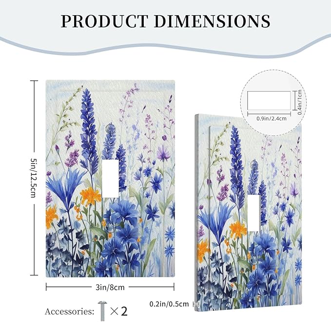 Light Switch Cover Plate Lavender Watercolor Wildflowers Colorful floral 1 Gang Single Toggle Decorative Switch Plates Wall Plates Electrical Faceplate for Bathroom Bedroom Decor